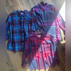 Three Multi-Color Plaid Button Down Shirts